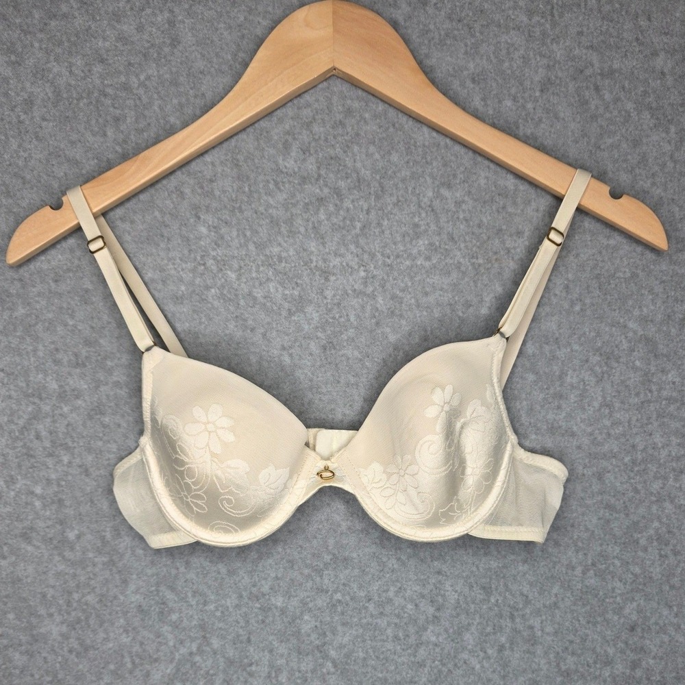 NWOT Oscar de la Renta Bra Women 34A Ivory Floral Lace Underwire Luxury Lingerie